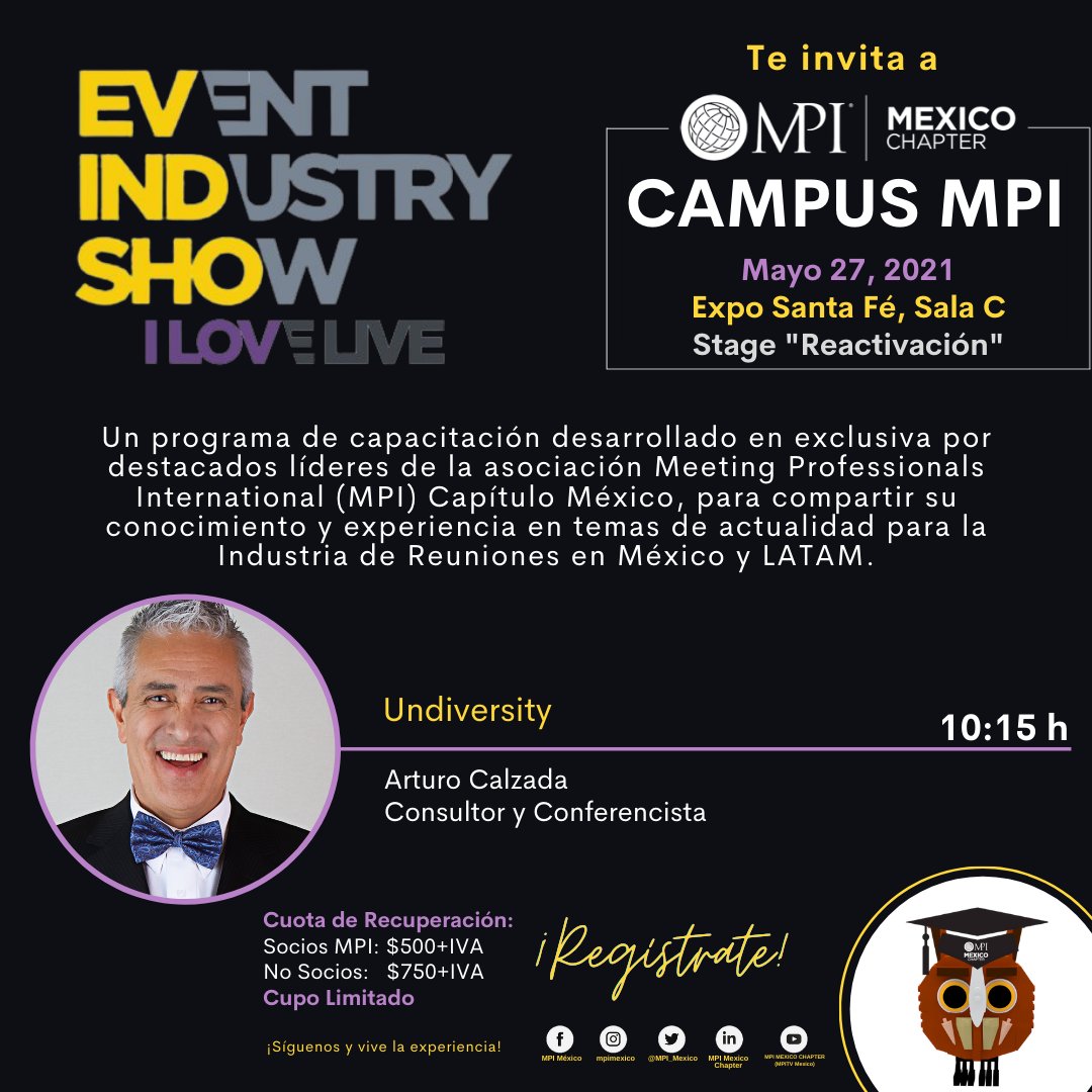 MPI_Mexico's tweet photo. • CAMPUS MPI • ARTURO CALZADA • 27/05/21

¿Quieres ser una empresa inclusiva? No te pierdas su ponencia sobre #UNDIVERSITY en el marco de @EIS_event  🙌🙋‍♀️🙋‍♂️

🗓️📌 RESERVA tu lugar aquí: https://t.co/Mm4eTiTzom

#EIS #EIS2021 #CampusMPI @ExpoSantaFeMx  @RedUndiversity @MPI https://t.co/rzHzgK7vqE