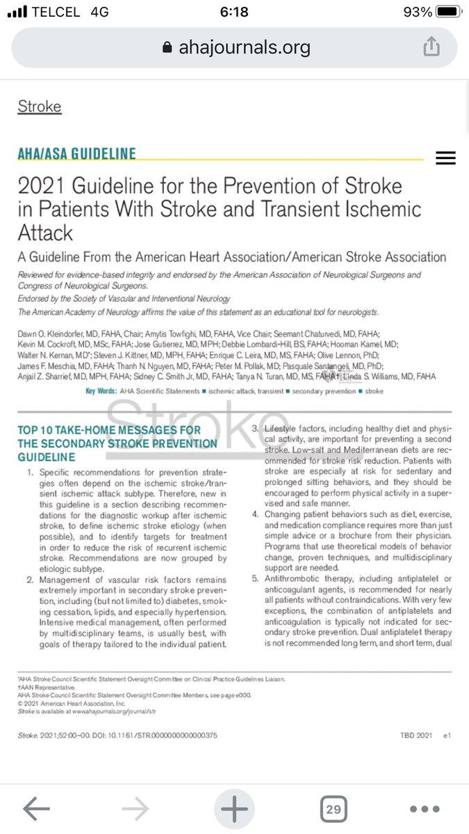 RoUribeP's tweet photo. Honoured to be cited on such trascendental secondary prevention guideline at @StrokeAHA_ASA with our long-term follow-up case series of migrainous infarction, the biggest single-center series of its type, based on the Stroke Clinic of @innnmvs @AntonioArauz2 https://t.co/PirgSPXlqN