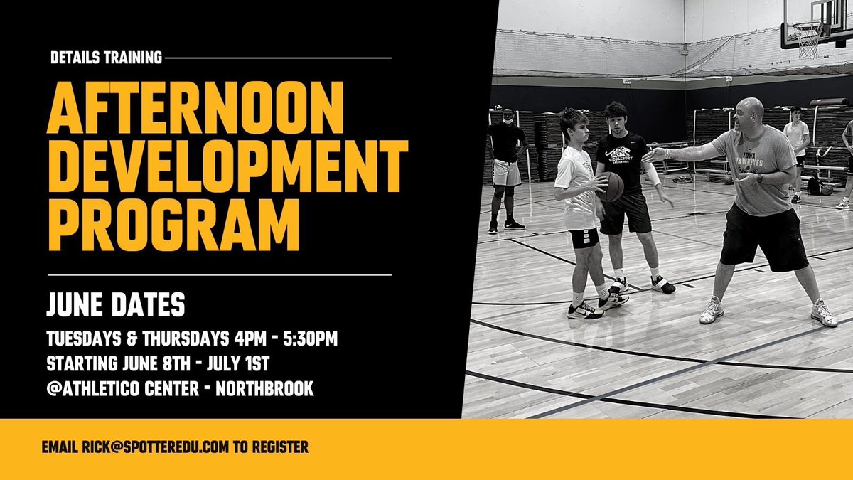 Join our afternoon workouts this June to learn and compete at the collegiate level.

Email Coach Carter at rick@spotteredu.com for pricing and registration.
