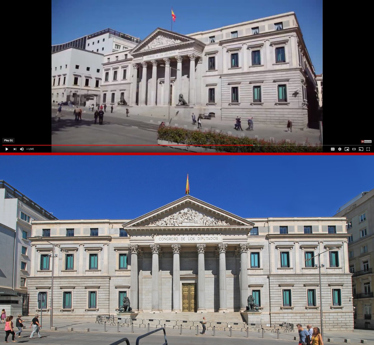 Hey <a href="/TheYoungTurks/">The Young Turks (new on Substack @tytnetwork)</a> in one of the video bumpers between segments, when <a href="/cenkuygur/">Cenk Uygur</a> says "...and I think we're gonna have the House [of Representatives]..." the building you show is the Palacio de las Cortes in Madrid (TYT vid on top, stock image on bottom) #TYTLive <a href="/RockNRoll_Jesus/">Jesus Godoy</a>