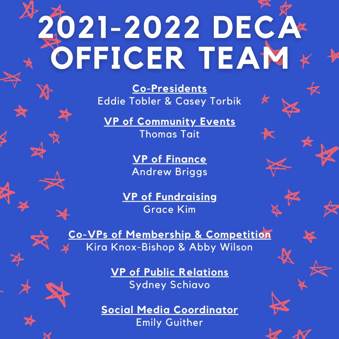 TwpDECA's tweet photo. Congratulations to our new officer team! Looking forward to a brand new year! @twppride @NJDECA https://t.co/XmxY3Iisr9