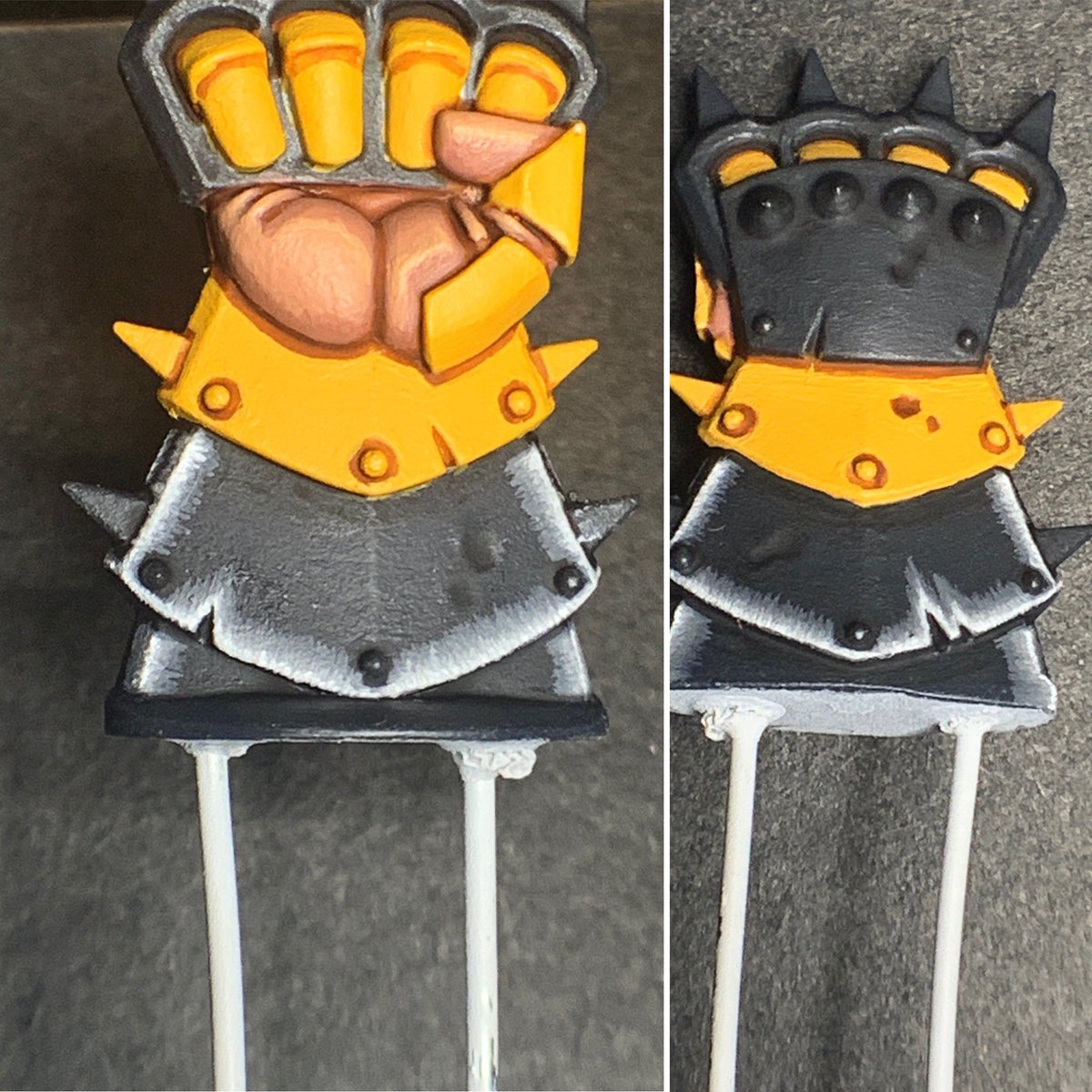 #HobbyStreak Day103. Started work on fist the 2nds finishing parts. Yellow will start once I’ve finished the 3rd grey section on the back of the hand. The spikes will be a worn metal. #BloodBowl #PaintingWarhammer #WarhammerCommunity
