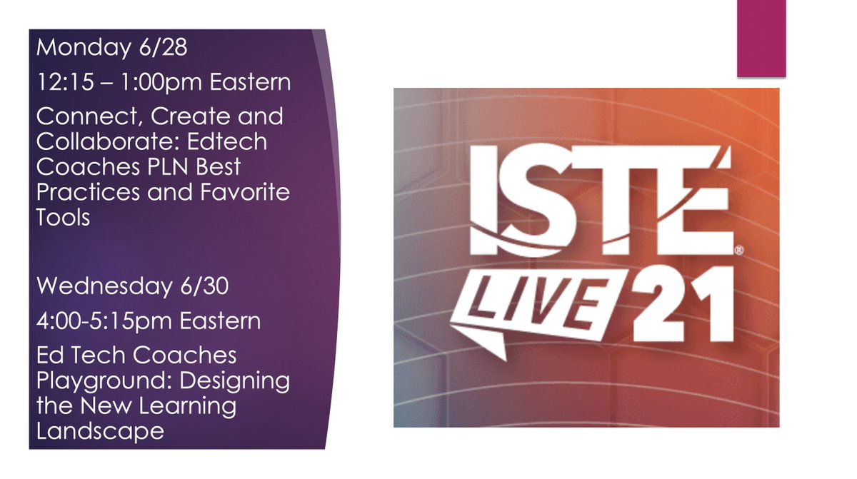 MrsMHenning's tweet photo. Attending ISTE LIVE 21? Join one of our #ETCoaches sessions! Our playground is full of new ideas and strategies. https://t.co/4PlMhEbqbR