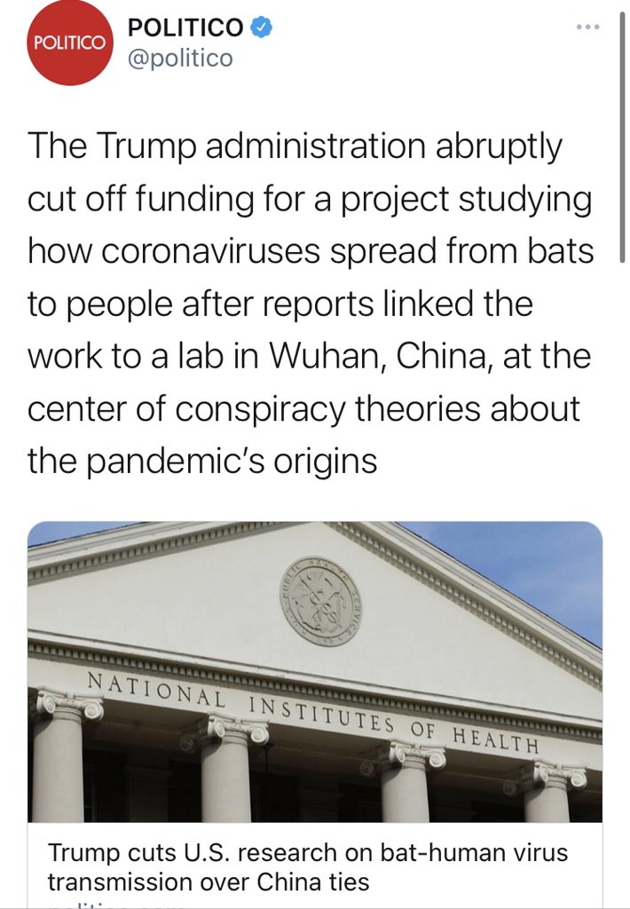  @politico had a quicker about-face than most. While they decried that the Wuhan lab was “at the center of conspiracy theories about the pandemic’s origin,” in March 2021 they resurfaced worries about “risky coronavirus experiments” from 2018.Wonder why “no one listened.”