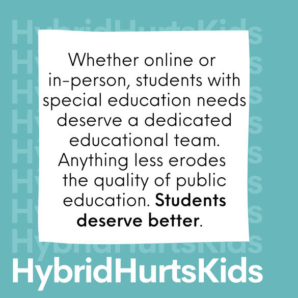 thehoffmobile's tweet photo. Students with Spec Ed needs DESERVE a dedicated educator. Splitting attention between in school and online erodes the quality of that education. These students deserve better. #HybridHurtsKids #studentsdeservebetter @PeelSchools @ETFOPeel https://t.co/pcJkoc47Ej