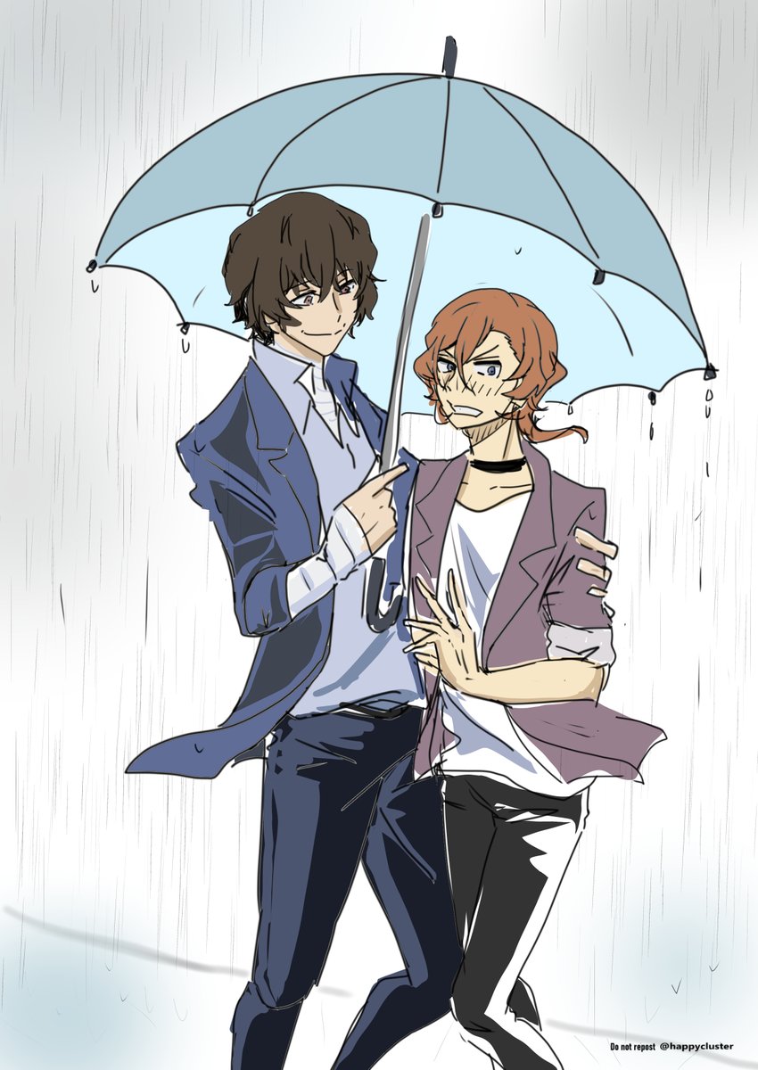 「太「ほら、もっとこっち寄らないと濡れちゃうよ」
中「わかったから。引っ張んなっ」」|はなさん☆のイラスト