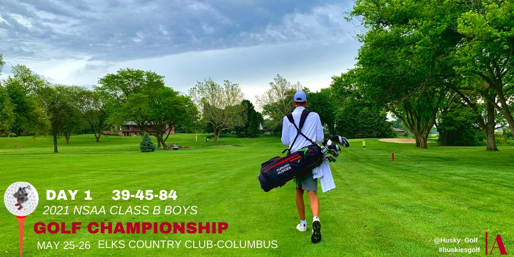 Husky_Golf's tweet photo. Day 1 at the @nsaahome Class B State Golf Championships is in the books. 

#huskiesgolf @tate_nachtigal with a solid start.  Currently sits T-23. 

He will tee of at 9:50am tomorrow morning. See you there #aurorahuskies! 

#nebpreps https://t.co/vzy4ZVrxw3