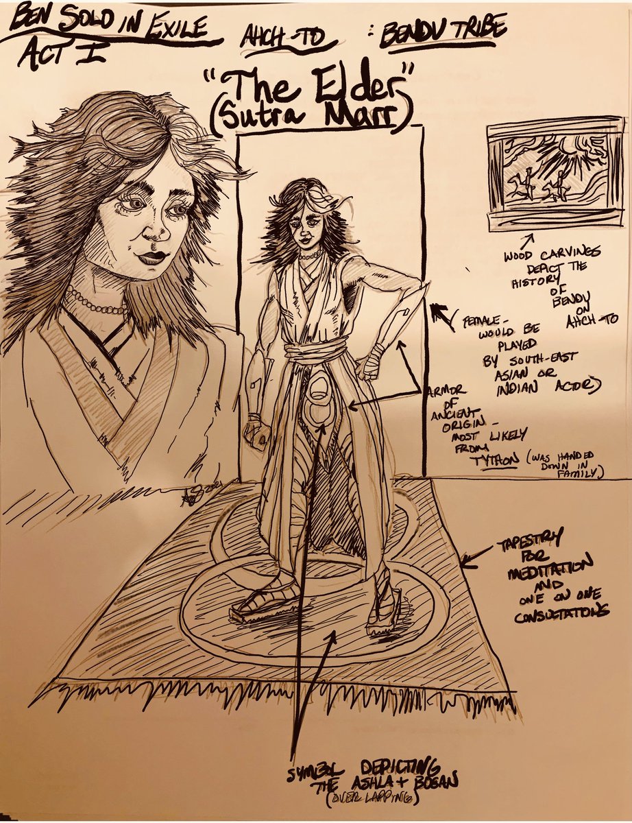 I promised some sketches and I thought I would share some with information I've learned about the Bendu Elder, Sutra Marr: