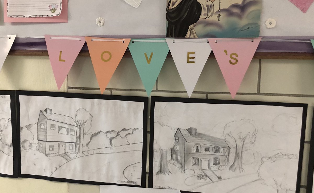 Two Point Perspective  drawings by our very talented 8th graders. #parallellines #vanishingpoint <a href="/CSOboston/">Catholic Schools Office Archdiocese of Boston</a> @ICSFBoston