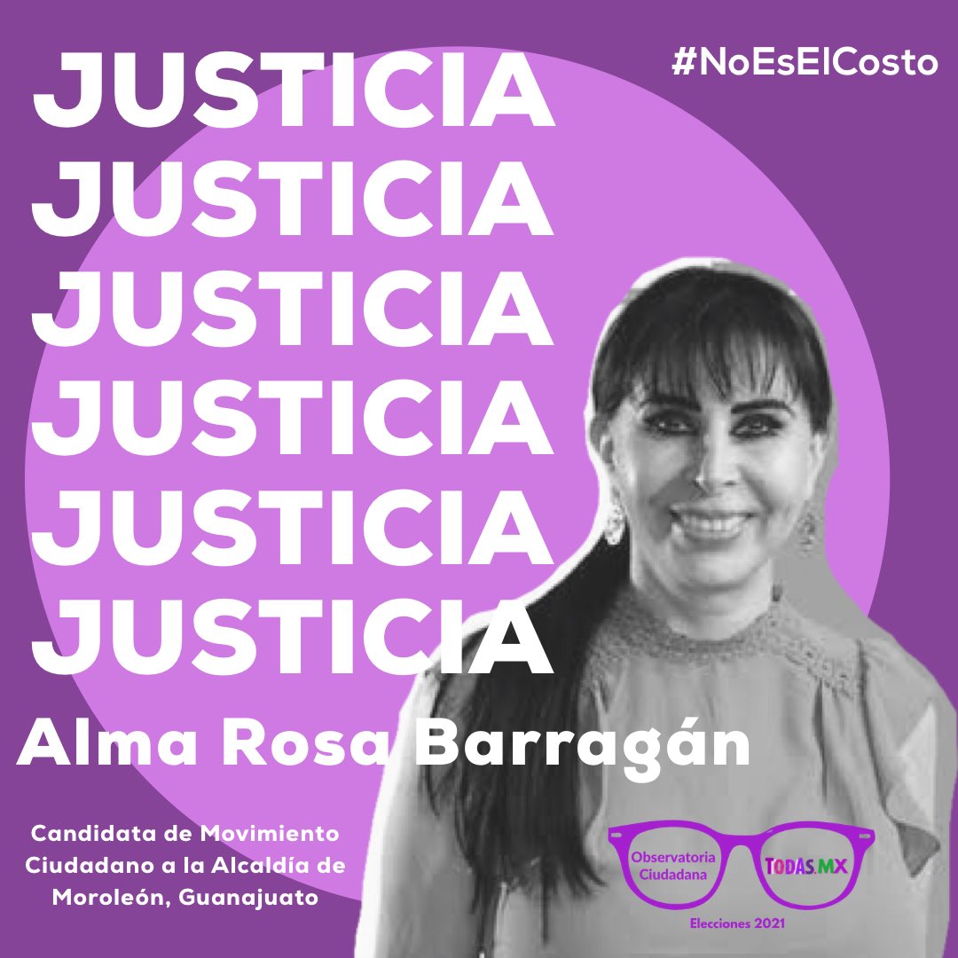 ObservatoriaMx's tweet photo. 🆘Alto a la Violencia ‼️
#NoEsElCosto el feminicidio de la Candidata Alma Rosa Barragán es un atentado a la democracia, a los DDHH de las Mujeres y al Estado de Derecho. 
Exigimos justicia, el esclarecimiento del caso con un debido proceso y una debida diligencia. @FGEGUANAJUATO https://t.co/G9jyfspOro