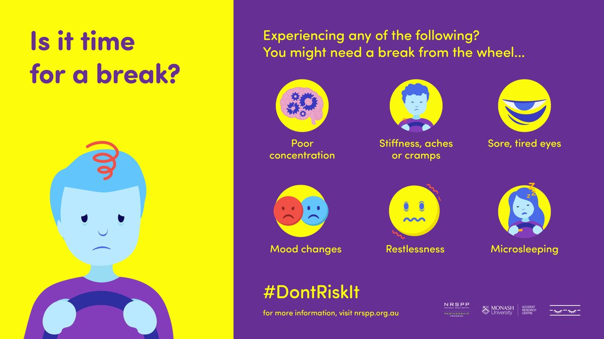 NRSPPaus's tweet photo. It can be hard to know when to stop on the road. Watch out for these common symptoms, and remember, if you're tired, #DontRiskIt
#driversleepiness #stayrested

For more information, see our latest campaign on Driver Sleepiness: https://t.co/BXvhhZdVRw https://t.co/UDz7WzCkrW