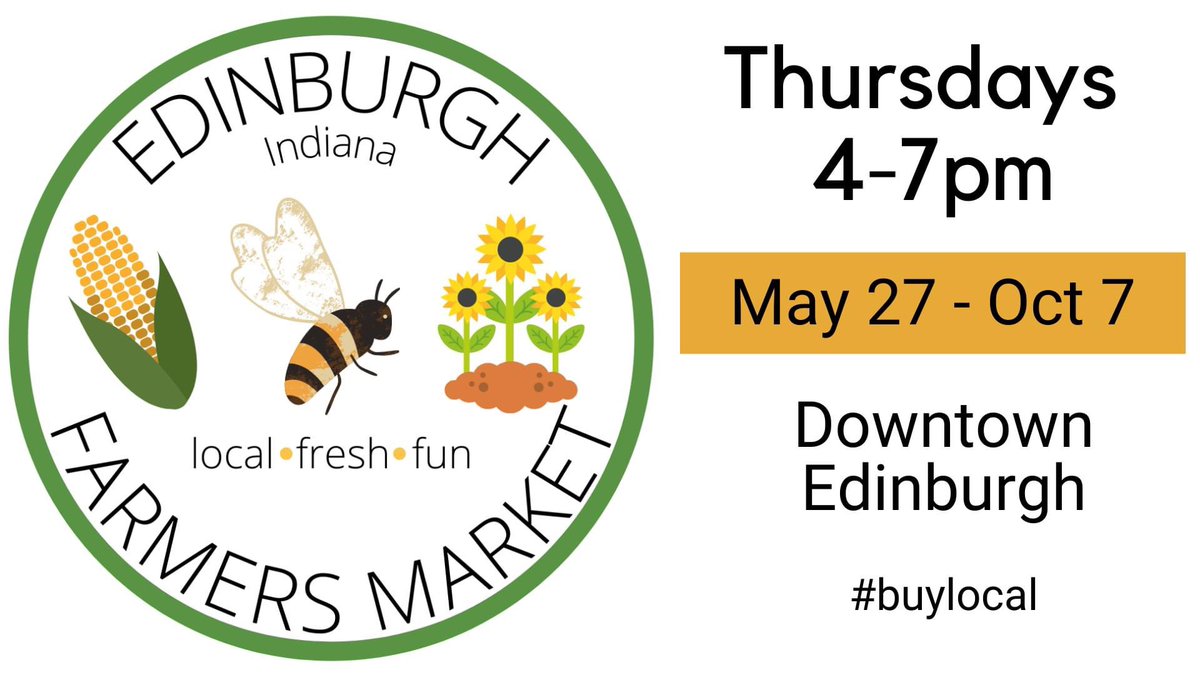 EdinburghIN's tweet photo. Market season is here! Join us in downtown Edinburgh every Thursday from 4-7pm. New vendors! Weekly fun! Great place for all things local. Hillbilly Hot Dogs will be here this week! ๐ญ #festcountryin #edinburghin #supportlocal #localgrowers #eatlocal https://t.co/ad5PDhLXbF