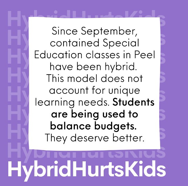 We cannot let this continue for our most vulnerable students #HybridHurtsKids #studentsdeservebetter #PDSBMtg #ETFO #onted #onlab @PeelSchools @ETFOPeel