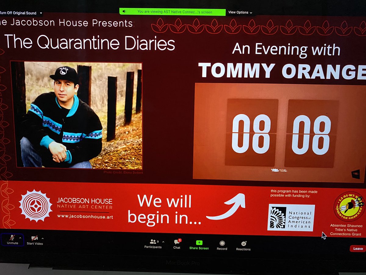 DrMCar's tweet photo. Happening! An awesome Indigenous author comes to tell stories #TommyOrange #JacobsonHouse https://t.co/LMGN5FQuCp