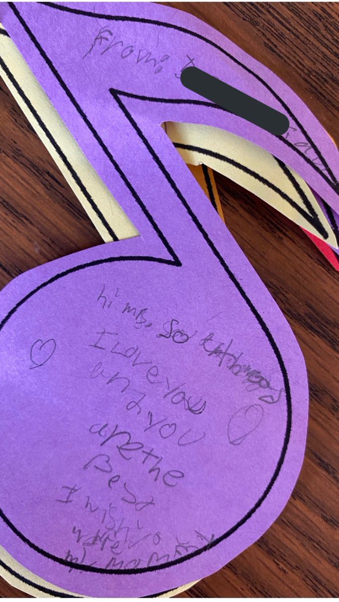 Just a thankful “note” from one of my past kinders. 💗 Shoutout @bremusic_jenna for such a thoughtful and awesome activity! #fullheart #WeBelieveinBRE #thankfulnote