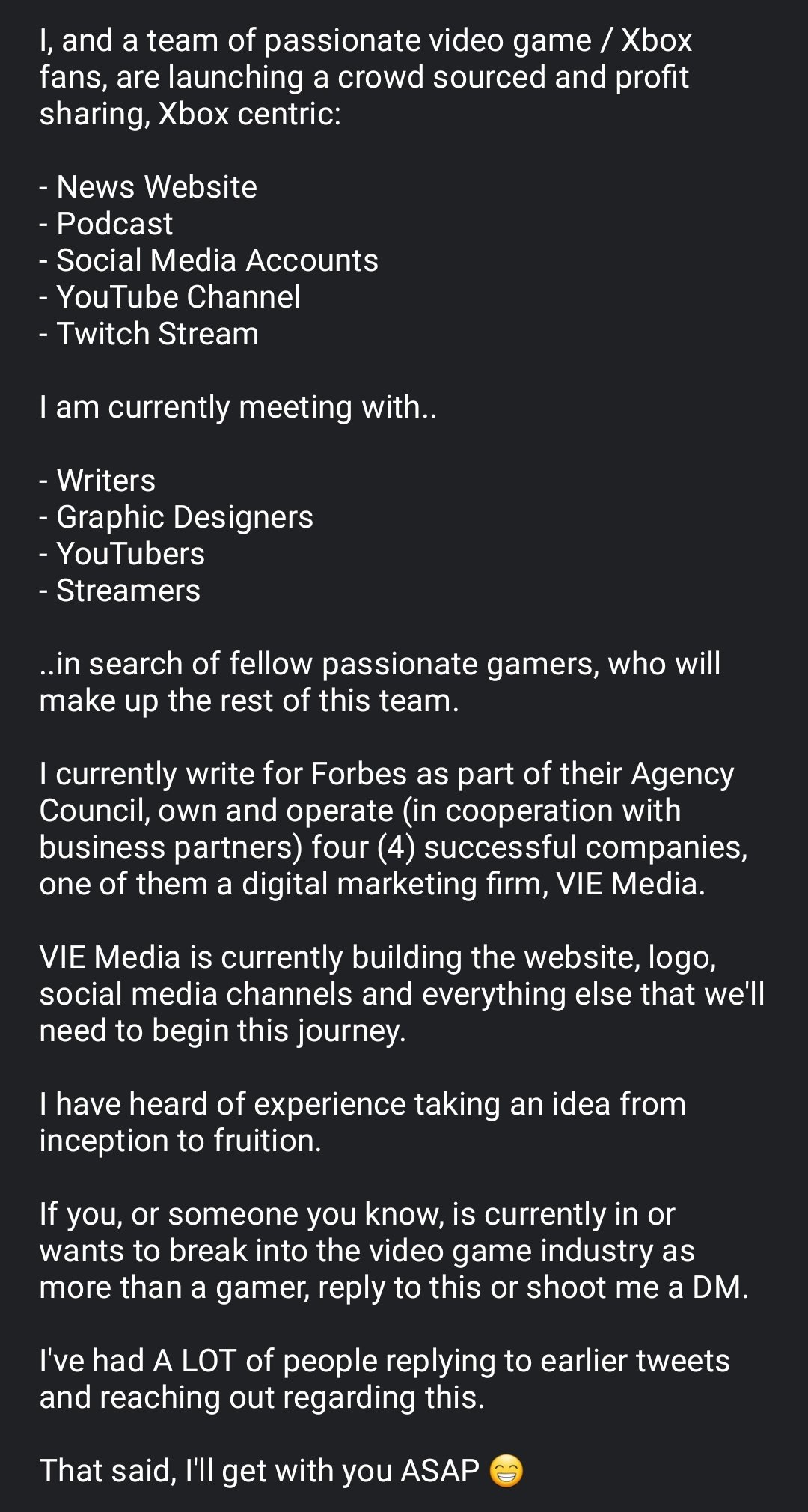 Garrett Atkins on Twitter: "ANNOUNCEMENT If you're a fan of #Xbox and  looking to break into the video game industry, take a minute and read the  announcement below. We're looking for passionate