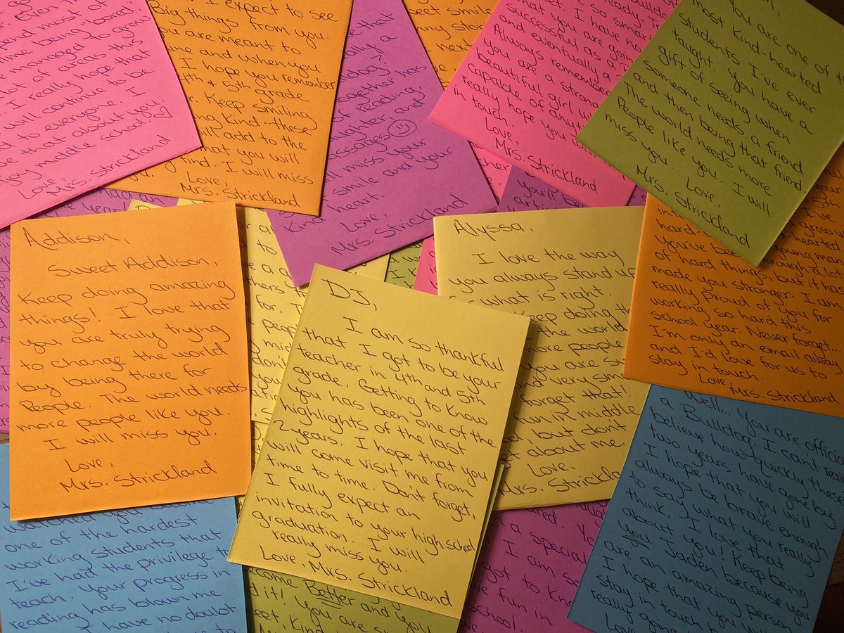 BobbiJS77's tweet photo. 5th grade Promotion is always bitter-sweet for me. It’s exciting, but we loop, so I’ve had these kids for 2 years!! I will miss their smiles &amp; how much joy they bring into my classroom every day. 
I always love slipping in a little Strickland “voice” into their promotion packets. https://t.co/bYDeBhBXgu
