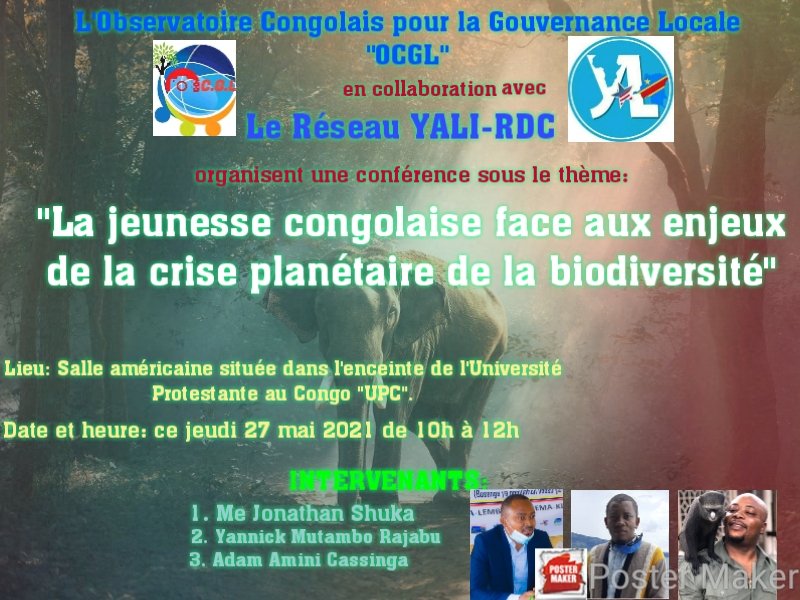 YaliRDC's tweet photo. Dans le but de commemorer la Journée Internationale des Espèces Menacées #OCGL & @YaliRDC
Vous invite à une matinée d Refléxion avec Adam Cassinga @Amini16, Me Jonathan Suka @JonathanShuka & Yannick Mutambo @MutamboYan
Heure: 10H - 12H
Lieu: American Corner UPC
Date : 27 Mai 21 https://t.co/RvTXzyPjcR