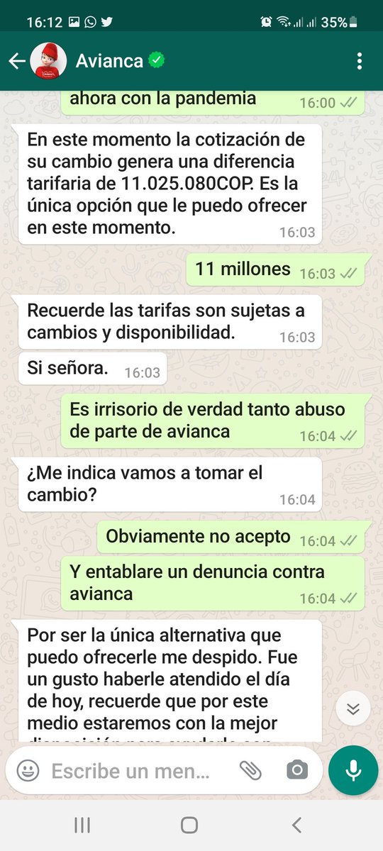 cindy2470's tweet photo. @infopresidencia @FiscaliaCol @sicsuper como es posible q se compren dos pasajes a España por un v/r de aproximadamente 4'800.000 hay restricción de entrada a turistas a España hasta el 31/05/2021 y @Avianca  quiera cobrar 11 millones por reprogramar un vuelo q sale mañana ACTUEN https://t.co/MgFzDZVxXO
