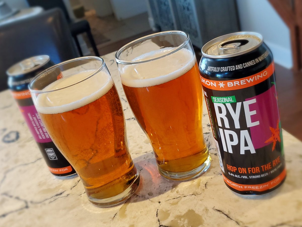 FirstBohdog's tweet photo. Enjoying this Rye IPA by @yukonbeer.  The malt starts sweet on the tongue.  Then the earthy, citrus hop flavour build and it resolves with a great spice and pine bitter finish.  The mouth feel is top shelf.  #craftbeer https://t.co/cpbi9RbWHY