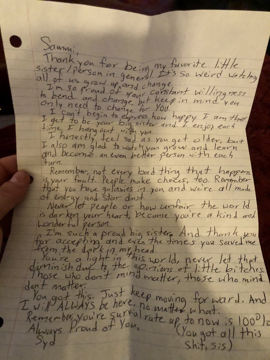 just rediscovered this note i saved that my uniquely sweet and incredible sister sydney  wrote me when i was down a few years ago. i cannot express in words how much i love her❤️