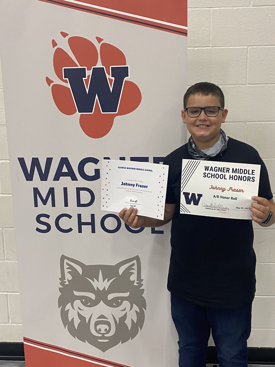 When your son is honored with one of the learner profile awards for creates and innovates and feels like his talents and strengths are seen you get a smile this big. We are so proud of you Johnny! #wearegisd <a href="/WagnerMS_GISD/">George Wagner MS</a>