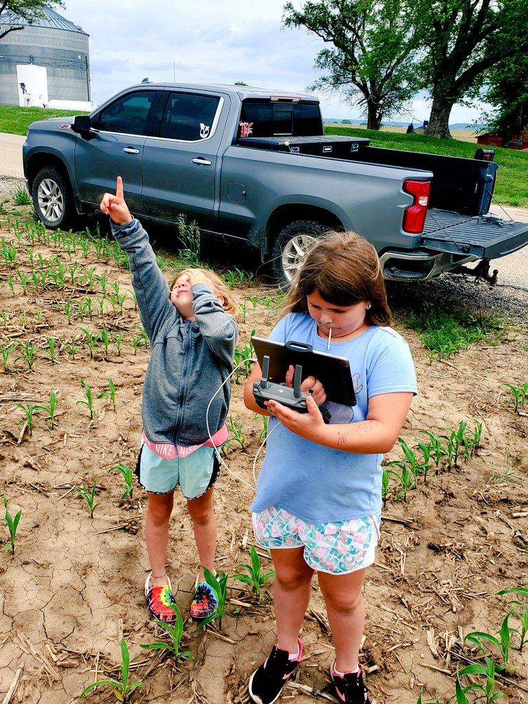 joshmoenkhoff's tweet photo. Had some amazing help running #standcounts today. They love watching the automation and "Dave" the drone do his thing. Plus side they work for ice cream! @DroneDeploy @GranularAg #PSS #kidsinAg https://t.co/30p1ep2HhA