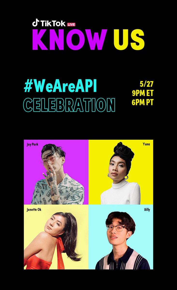 Jay Park and others will be performing at TikTok Live ‘This is API Celebration’ on 27th May at 9PM EST/6PM PST (**28th May 10AM KST)

👉 tiktok.com/@tiktok 

#박재범 #JayPark 
#TikTok #TikTokLive #WeAreAPI #ThisIsAPICelebration #APIHM #APIHeritageMonth #APAHM