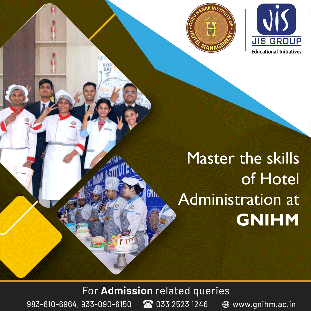 GNIHM offers B. Sc. in Hospitality & Hotel Administration which aims at developing human resources for the Hotel Industry and Hospitality Services. 
#GNIHM #JISGroup #JIS #HospitalityIndustry #HotelAdministration #Kolkata #BestManagementCollege