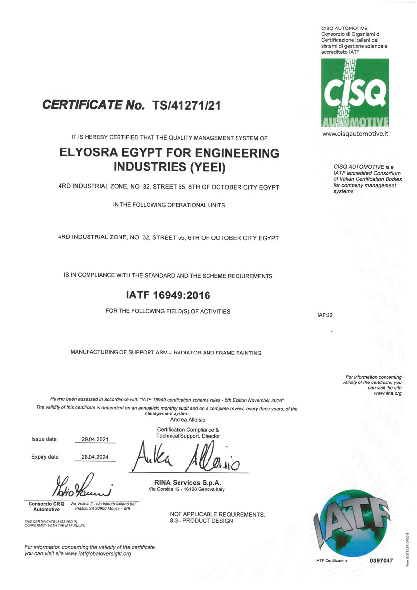 NearEastService's tweet image. NES Top management &amp;amp; Automotive Team would like to congratulate EL YOSRA EGYPT FOR ENGINEERING INDUSTRIES (YEEI) for the great effort and top management commitment to achieve a great result for the IATF Transfer audit Special thanks for Eng. Ahmed Salah &amp;amp; All team 

#NES #CISQ