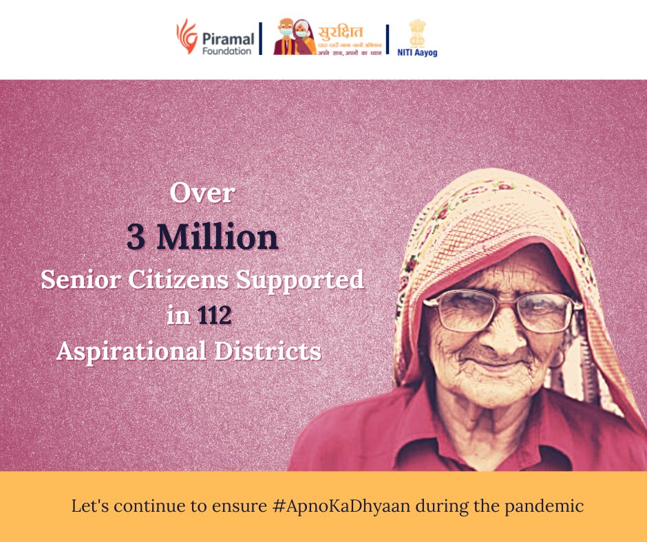 The campaign has safeguarded over 3 million Senior Citizens in 112 Aspirational Districts during the pandemic since May 2020. Now, more than ever, let us all come together to ensure the well-being of all around us.

#ApnoKaDhyaan #KeepEldersSafe #IndiaFightsCorona #EldersCare