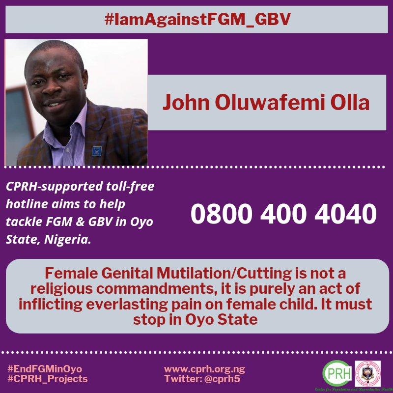 cprh5's tweet photo. #IamAgainstFGM_GBV: Female Genital Mutilation is not a religious commandment, it is purely an act of inflicting everlasting pain on female child. It must stop in Oyo State: @twergywhite

#EndFGMinOyo

@UNFPANigeria @CanadaDev 
@Atayeshe @NicolasJSimard @ullamuller @MumuniTolu https://t.co/2HVipiyEBO