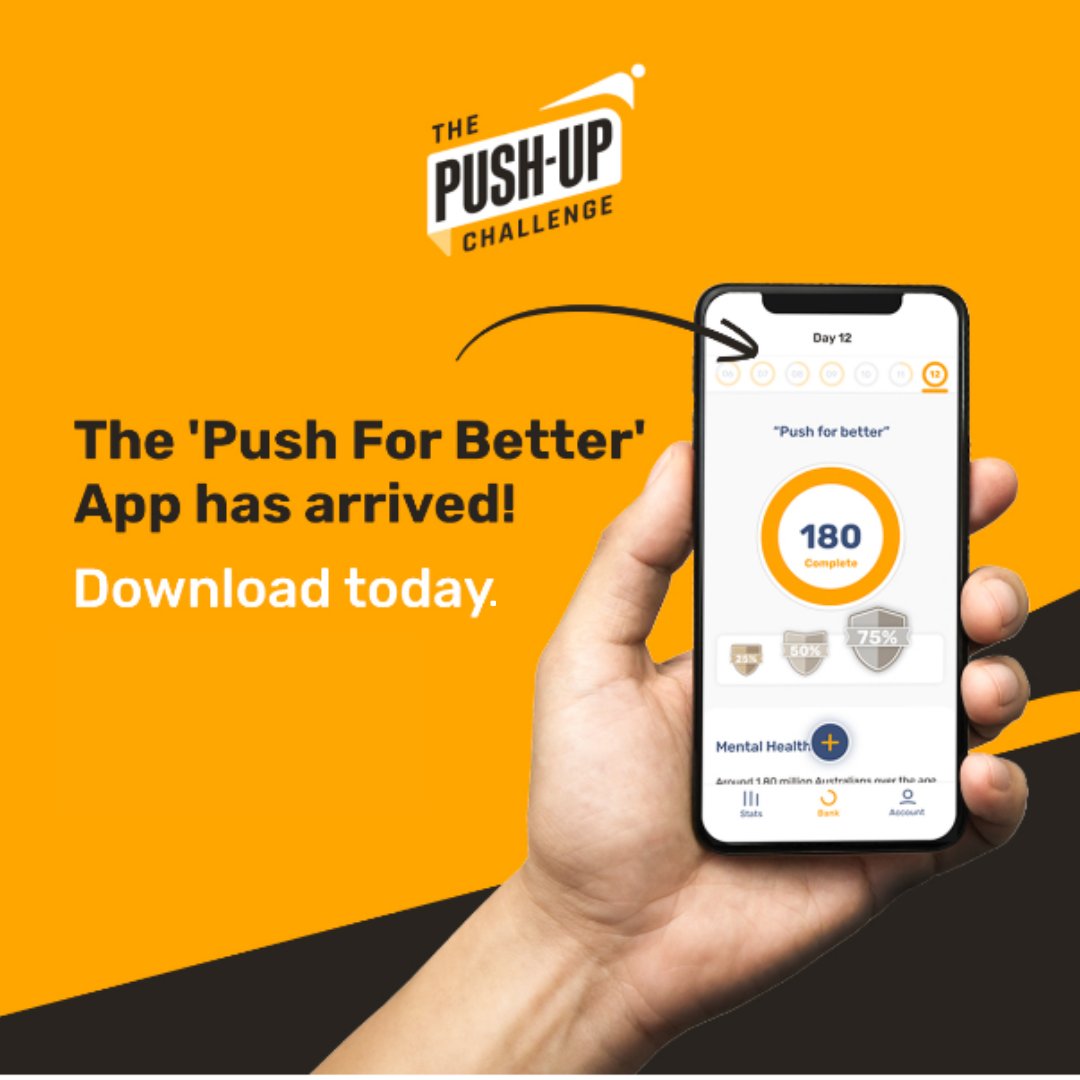 Download the ‘Push For Better’app! Track your daily push-ups, as well as other awesome features. You can now download it for Apple or Android devices. thepushupchallenge.com.au/app-info