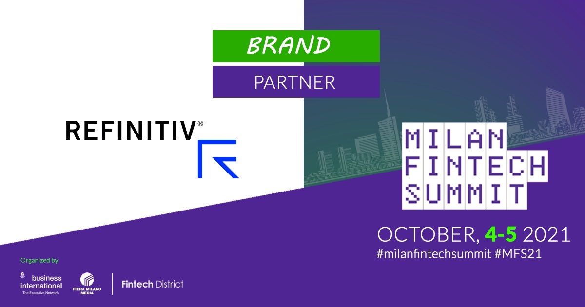 MilanSummit's tweet photo. Refinitiv is a MFS brand Partner: find out how can help you ensure transparency in processes and protect customers without leaving innovation aside.

👉 https://t.co/DaKoxa7pUY

#milanfintechsummit #MFS21 https://t.co/vJ2zmYLmZb
