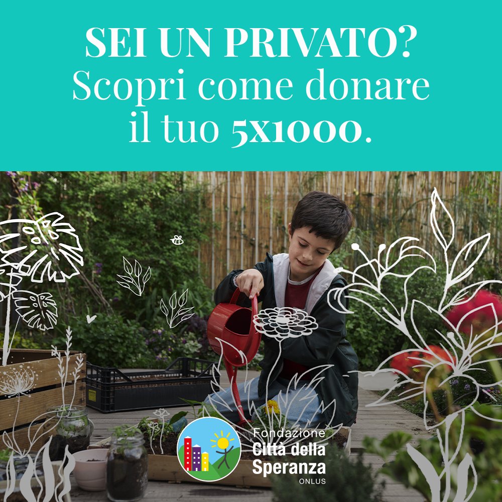 Unisciti anche tu al lavoro di tanti volontari, medici e ricercatori per scrivere il futuro di molti bambini.
Dona il tuo #5x1000 a Fondazione Città della Speranza.
Non sai come fare?
Qui le info 👉 5xmille.cittadellasperanza.org