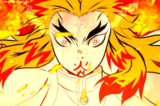 LunarさんがTwitterに投稿した煉獄杏寿郎(鬼滅の刃)のイラスト。