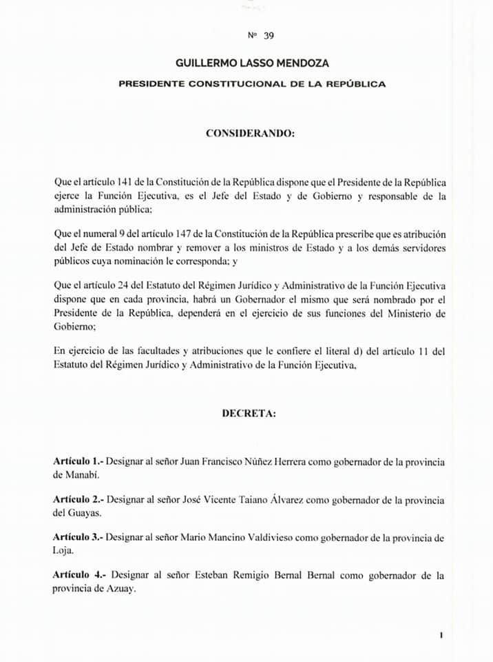 RComunitariosEc's tweet photo. ✍️🛑5 nuevos gobernadores ya son oficiales, bajo decreto Nro. 39 firmado por Guillermo Lasso🔻
- @juanfra_nunez ➡️ @GoberManabi,
-@EstebanBernalB ➡️ @goberazuay
-@VicenteTaianoA➡️@GoberdelGuayas
-@mariomancino ➡️ @GoberLoja
-@riwilo2002 ➡️ @GOBERCANAR
#RMCEc #RedComunitariaEc https://t.co/ikmLLBy0oA