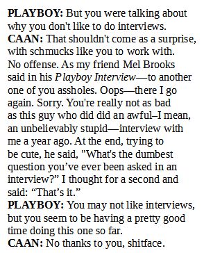 JFrankensteiner's tweet photo. The 1976 James Caan Playboy interview goes so hard https://t.co/CSxmLCXW9E