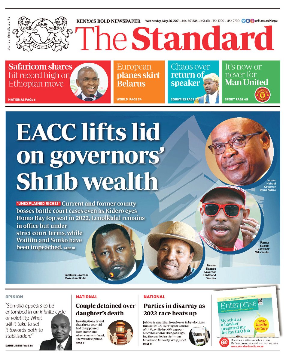 StandardKenya's tweet photo. EACC lifts lid on governors’ Sh 11b wealth.
Grab a copy of The Standard at your nearest vendor.
Subscribe: https://t.co/2t4BmyBN1h
https://t.co/ASuekE4B95 

#SettingTheStandard https://t.co/N6w3Ueu1BH