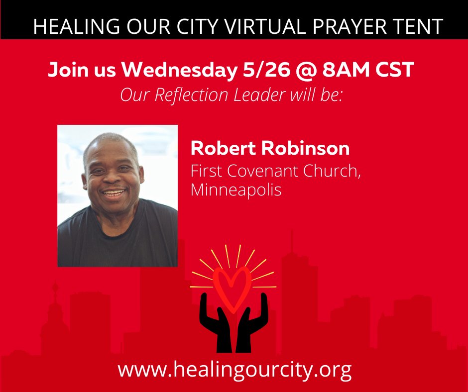 Tomorrow, in our final virtual prayer tent... for now... we will have the phenomenal Robert Robinson with us.

We hope you will join us.
Good night, beloved community.

#healingourcity #BlackLivesMatter
