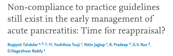 New article 'Non-compliance to practice guidelines still exist in the early management of acute pancreatitis: Time for reappraisal?' published in Pancreatology 
#acutepancreatitis  #pancreatitis #guidelines #aighospitals  

doi.org/10.1016/j.pan.…