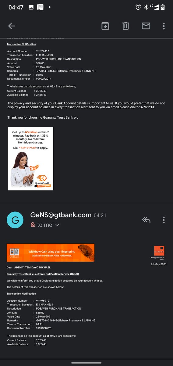 temmyadex's tweet photo. .@gtbank_help
 @gtbank @gtcrea8  Can you guys kindly explain the reason for double debit and the date of the transaction notification on these STAN documents numbers: 9999272014 and 9999308726 and where is that coming from?  @cenbank @ServicomOffice https://t.co/32I6nTgCZU