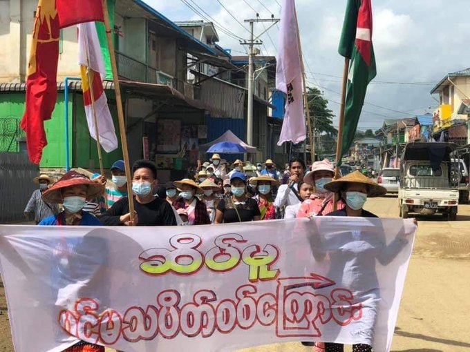 Amid tight security, people from #SeikMu, #Hphakant tsp continued protest Against Military Rule in the<a href="/tag/seikmu"class="tags">#SeikMu</a><a href="/tag/hphakant"class="tags">#Hphakant</a><a href="/tag/whatshappeninginmyanmar"class="tags"><span>#whatshappeninginmyanmar</span></a><a href="/tag/may26coup"class="tags"><span>#may26coup</span></a>