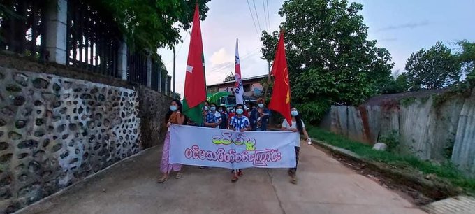 Amid tight security, people from #SeikMu, #Hphakant tsp continued protest Against Military Rule in the<a href="/tag/seikmu"class="tags">#SeikMu</a><a href="/tag/hphakant"class="tags">#Hphakant</a><a href="/tag/whatshappeninginmyanmar"class="tags"><span>#whatshappeninginmyanmar</span></a><a href="/tag/may26coup"class="tags"><span>#may26coup</span></a>