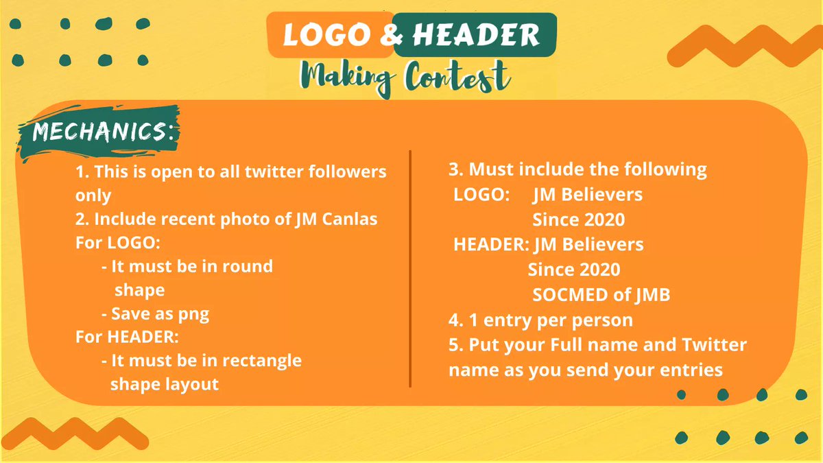 You asked for it, we got you!😉

Calling the attention of all our twitter followers. It’s your time to show up your creativity. Come and join our Logo and Header making contest. Mention below are the mechanics on how to join.❤️

Submit your entries to: jmbelieversofc@gmail.com