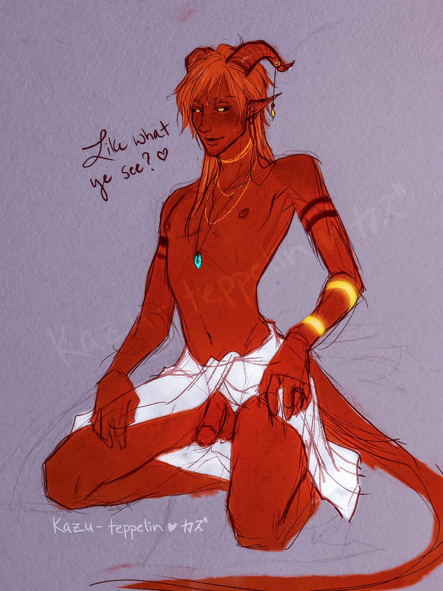 KazuTeppelin's tweet photo. Hi I'm not dead! Just been deeply unmotivated. I'm back with D&amp;D smut this time! My tiefling ranger/druid Epizon has been my muse lately, to the point of severe insomnia BUT I'M DRAWING AGAIN SO FUCK IT, YOU'RE GETTING OC ART! Today, it's a pinup sketch. #nsfwdnd #tiefling #ocart https://t.co/q444XBwcmG