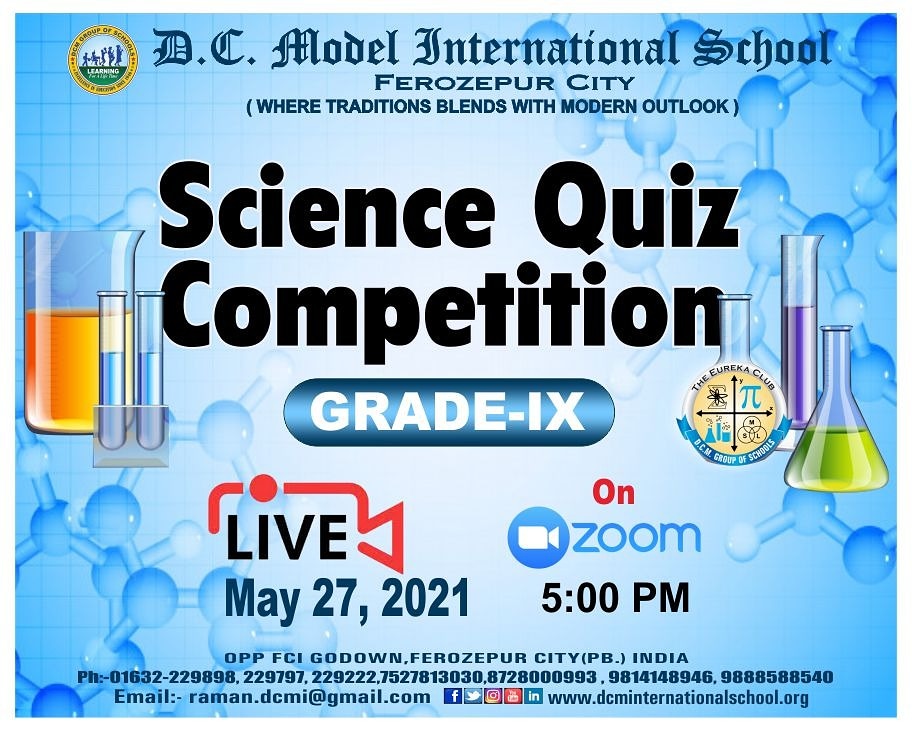 dcmi_school's tweet photo. It's Quiz Time. 🤗🤗
The #Eureka_Club is conducting #Science_Quiz contest for the students of Grade IX on 27th May, 2021.
All the best #KIDOS!
#EurekaClub #DCMI
#Learning_Skills https://t.co/vTkotIPu1S