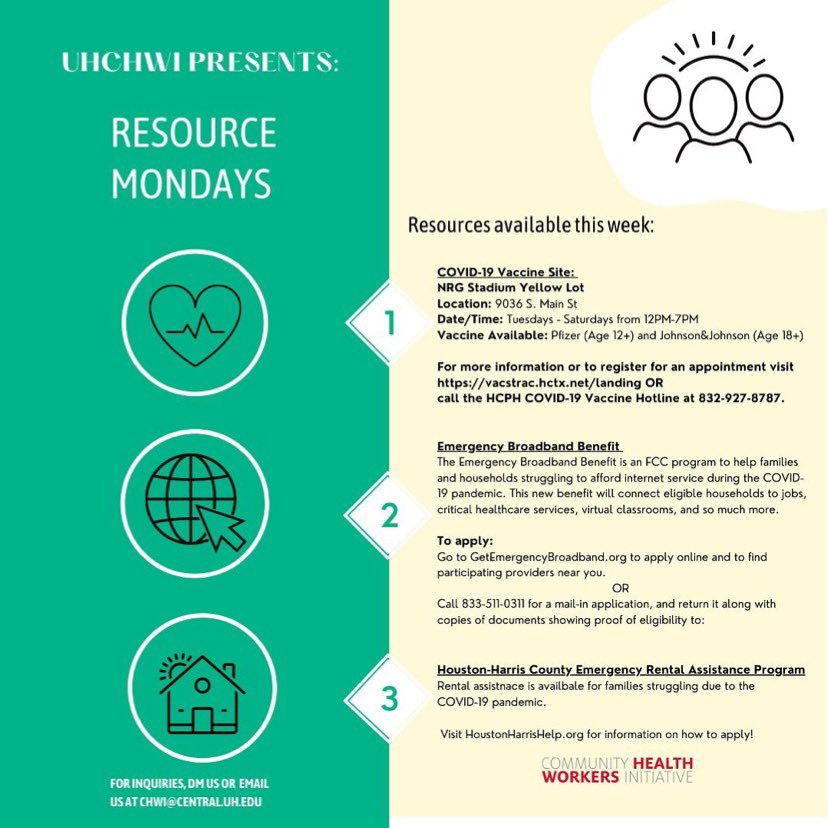 Repost from <a href="/uhchwi_/">Community Health Workers Initiative</a>

For questions or additional details about the resources, please DM the page above or email at chwi@central.uh.edu ⠀

Great post that we just had to share by <a href="/uhchwi_/">Community Health Workers Initiative</a> !