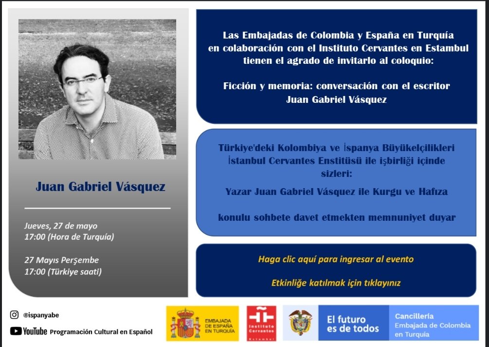 📢 Kolombiyalı yazar Juan Gabriel Vasquez ile çevrimiçi kültürel sohbet

🗓️ 27.05.2021
🕔 17:00 (GMT+3)
🔗evius.co/landing/609a8d…