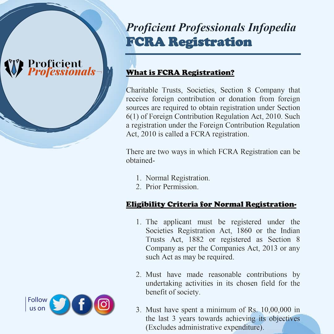 ProficientProf1's tweet photo. All about FCRA registrations
. 
. 
#requestedpost #fcra #fcraregistration #foreigncontribution #ngo #charitabletrust #trusttaxation #indiantrusts #darpan #registration #incometax #regulation #indiantax #proficient_professionals #proficient_professionals_infopedia https://t.co/CS0M4Bfd5m
